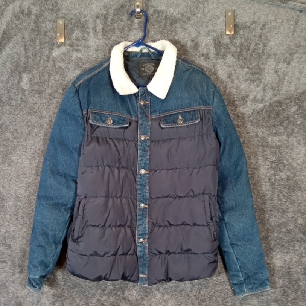 Buffalo David Bitton Mens Jivit Quilted Denium Jacket With Fleece Collar Large